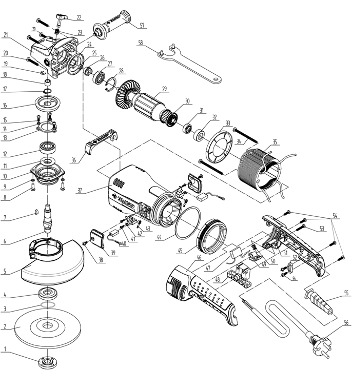Инструмент [УШМ-П150-1400 В] - разборная схема